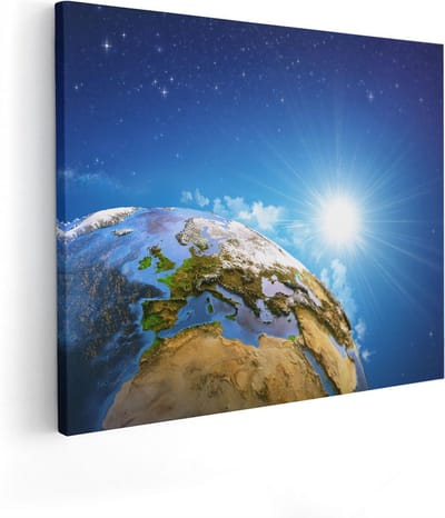 Artaza Canvas Schilderij Aarde Vanuit De Ruimte - 50x40 cm - Wanddecoratie Sterren - Muurdecoratie Wereldkaart - Kamer Accessoires