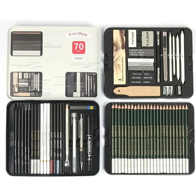 Kit de 70 Crayons de Dessin et de Croquis Crayons Graphite Charbon Crayons Bois Matériel de Dessin Matériel d'Artiste pour Croquis