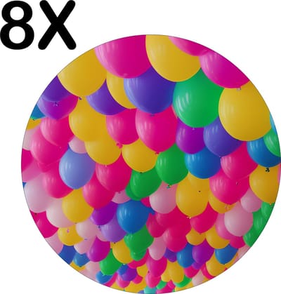Luxe Ronde Placemat - Feestelijke Ballonnen in Veel Kleuren - Set van 8 Placemats - 50x50 cm - 2 mm dik Vinyl - Anti Slip - Afneembaar