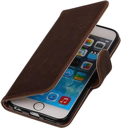 Zakelijke Book Case Telefoonhoesje Geschikt voor de iPhone 6 Plus - Portemonnee Hoesje - Pasjeshouder Wallet Case - Mocca