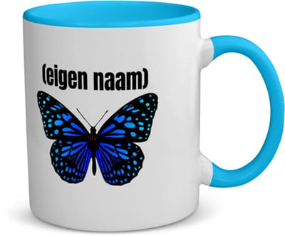 Akyol - blauwe vlinder met eigen naam koffiemok - theemok - blauw - Vlinder - dieren liefhebber - iemand die houdt van vlinders - verjaardag - cadeau - kado - geschenk - 350 ML inhoud