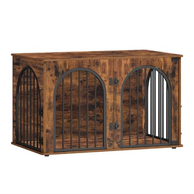Hondenbench Meubel – Voor Binnengebruik – 100 cm Hondenbox met 3 Deuren en Boogdeur, Te Gebruiken als Bijzettafel – Vintage Bruin