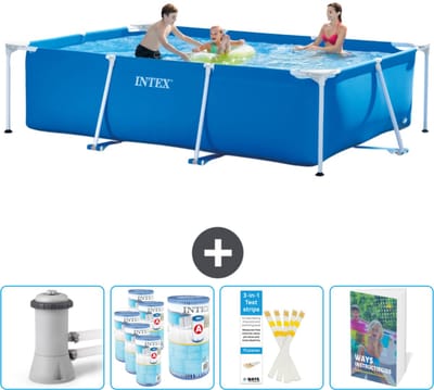 Intex Rechthoekig Frame Zwembad - 300 x 200 x 75 cm - Blauw - Inclusief Zwembadfilterpomp - Filters - Testrips - Zwembadgids
