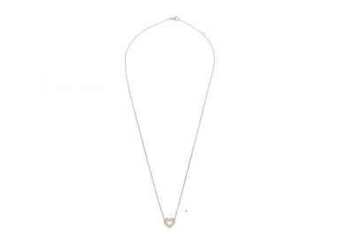 Ketting met hartje - witgoud - geelgoud - 14 karaat - diamant 0.10 crt totaal - Gewicht 3.1 gram - Lengte 42-/45 cm sale - van €769,= voor € 565,=