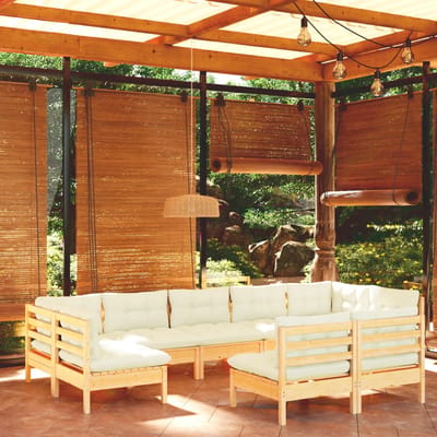 vidaXL - 9-delige - Loungeset - met - crèmekleurige - kussens - massief - grenenhout
