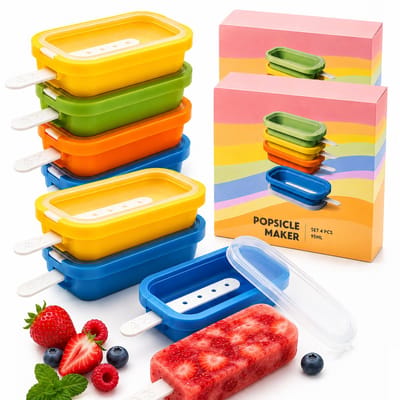 IJslolly- & IJsvormen Set van 8 Stuks – Siliconen IJsjesvormpjes 95 ml – Herbruikbare Ijslollyvormpjes met Deksel en Stokje – Popsicle Maker – Waterijsjes, Fruitijsjes & Yoghurtijsjes Maken