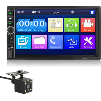 Autoradio 2 Din 7 pouces Double Din Récepteur stéréo de voiture Autoradio 2 Din Écran tactile BT Lecteur MP5 avec 7018B blue