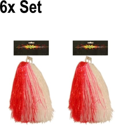 6x Cheerball ringgreep set Rood/Wit - Themaparty - Themafeest sport festival fun party thema feest