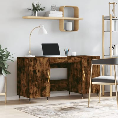vidaXL - Bureau - 140x50x75 - cm - bewerkt - hout - gerookt - eikenkleurig