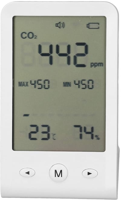Luchtkwaliteit Monitor - CO2 Meter Hygrometer - Binnenklimaat Meten - Hoge Nauwkeurigheid Alarm - 14x10x8 cm