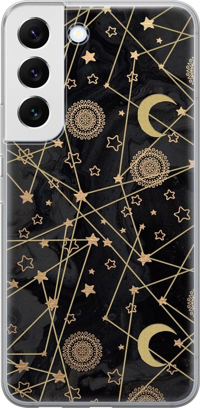 Leuke Telefoonhoesjes - Hoesje geschikt voor Samsung Galaxy S22 - Sterren, zon, maan - Soft case - TPU - Sterren - Zwart