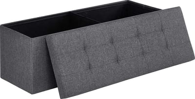 Opvouwbare Zitkist met Opbergruimte – 120L Inhoud – 300 kg Draagkracht – 110 x 38 x 38 cm – Imitatie Linnen – Donkergrijs – LSF77K