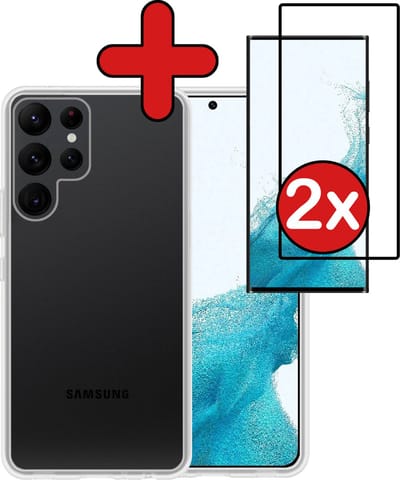 Hoesje - Met 2x Screenprotector - Geschikt voor Samsung Galaxy S22 Ultra - Sterk & Shockproof - Telefoon Hoes - Back Cover - Siliconen Case - Telefoonhoes - Transparant