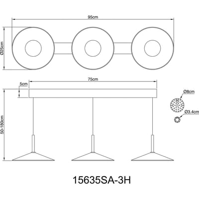 Globo LED hanglamp Lampone, zandkleurig, lengte 95 cm, metaal, 3-lamps