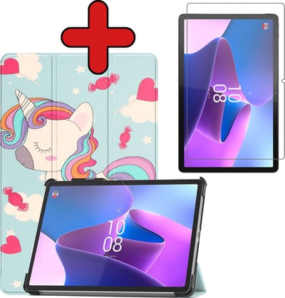 Hoesje - Geschikt voor Lenovo Tab P11 Pro - Dun & Stevig - Trifold Bookcase Hoes - Hard Cover Case - Met Uitsparing Geschikt voor Lenovo Pen - Hardcover Book - Tablethoes - Eenhoorn
