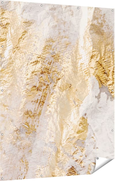 Gards Tuinposter Abstracte Kunst van Goud en Wit - 120x160 cm - Tuindoek - Tuindecoratie - Wanddecoratie buiten - Tuinschilderij