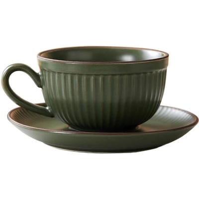 Europese Retro Stijl Keramische Mokken Pompoen Gestreept Koffiekopje met Schotel Afternoon Tea Kopje Espresso Latte Mok Keuken Waterbeker 260ml