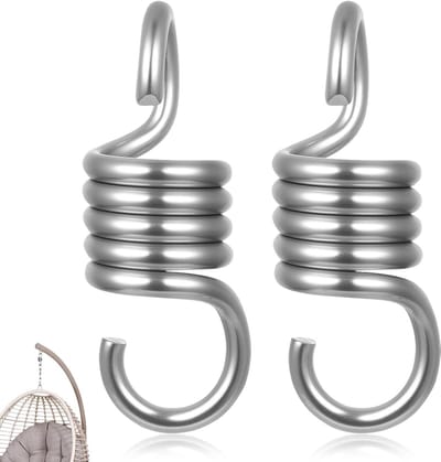 Set van 2 RVS Spiraalveren met Haken, 8 mm Coilspringen voor Tuinmeubelen, Hangmat en Schommel, Maximale Treksterkte 450 kg