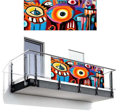 Balkonscherm 300x120 cm - Balkonposter Abstract - Gezicht - Kleurrijk - Balkon scherm decoratie - Balkonschermen - Balkondoek zonnescherm