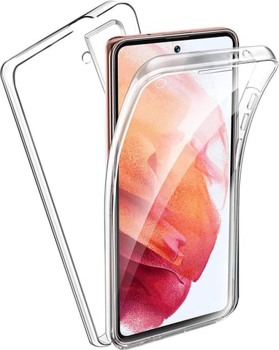 Hoesje geschikt voor Samsung Galaxy S21 FE - 360 Graden Case Transparant Cover 2 in 1 Hoes met Ingebouwde Siliconen TPU Cover Screenprotector