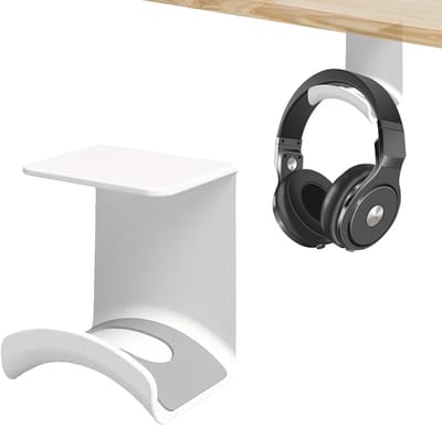 Hoofdbellenhouder voor Tafel en Muur, Onder Bureau Bevestiging, Ideaal voor Studie en Kantoor, Wit en Ruimtebesparend