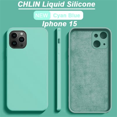 CL CHLIN Siliconen Hoesje voor iPhone 15 – Cyan blauw – Zachte Binnenvoering – Verhoogde Randen