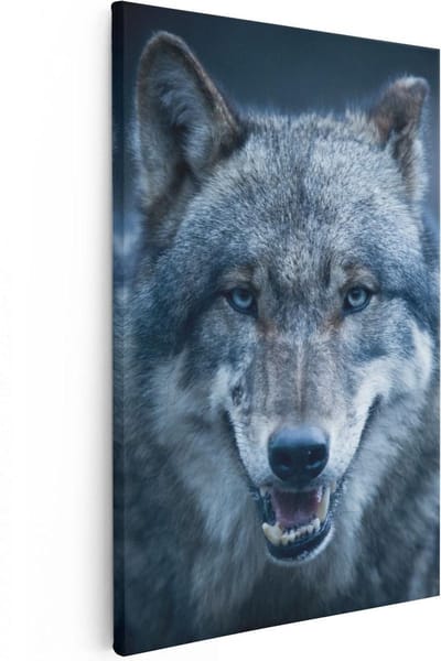 Artaza Canvas Schilderij Dierenkop Wolf - 20x30 cm - Klein - Wanddecoratie Woonkamer - Muurdecoratie Dieren - Kamer Accessoires
