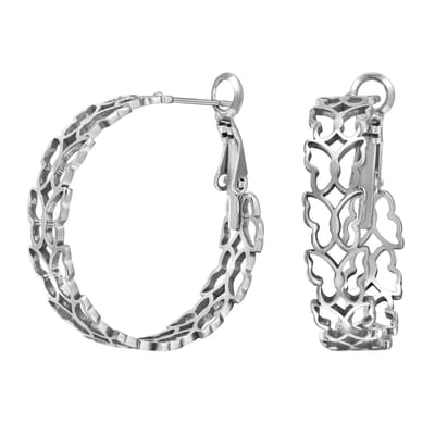 Zilver kleurige stainless steel 30MM oorringen met vlinders | dames oorbellen | chirurgisch staal | hypoallergeen | Zilverana | RVS