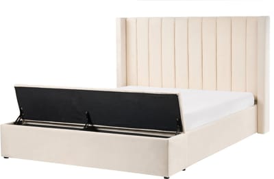 NOYERS - Bed met opbergruimte - Gebroken wit - 160 x 200 cm - Fluweel