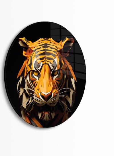 Indoorart - Muurcirkel Geometrische Tijger Plexiglas 30 cm - Wanddecoratie - Afbeelding op Plexiglas - Inclusief ophangplaat