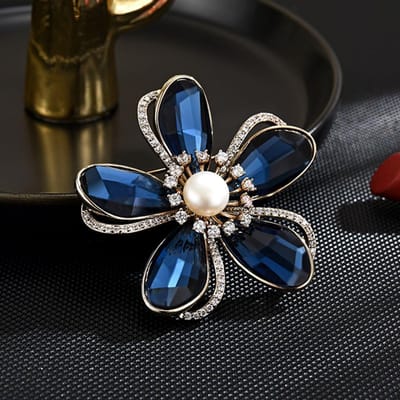 Modieuze En Luxe Zircon Blauwe Bloem Broche Verfijnd En Sfeervol Trui Pak Borstbloem Trendy Accessoires blue