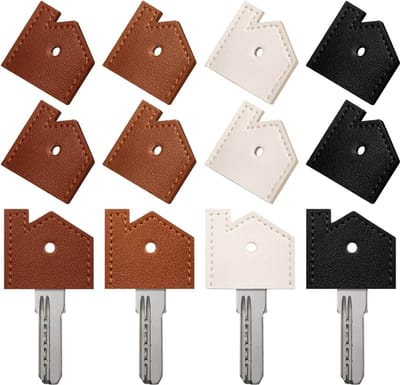 4 Stuks Leren Sleutelhoesjes met 8 Sleutelringen 25mm - Sleutellabels Onderscheider - Sleutelkapjes Sleutelhangers - Sleutelbeschermer Tags voor Volwassenen - Sleutel Hoes/Caps - Sleutelhoes Labels met Ring - Keychain Sleutelhouder - Key Sleutelclip