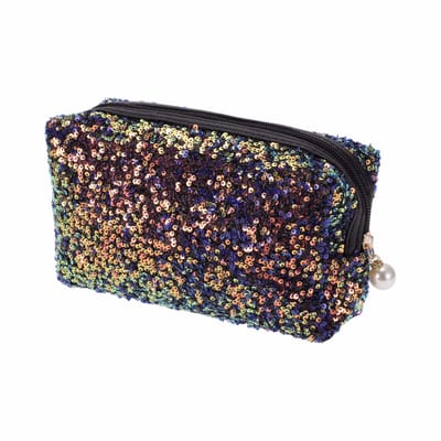 Etui / Toilettas | Glitter Pailetten Zwart | 18 x 6 x 9,5 cm | School Etui / Make-up Tas | Fashion Favorite