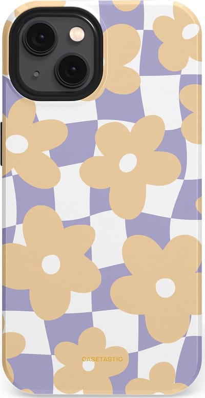 Casetastic hoesje geschikt voor Apple iPhone 13 - MagSafe - Dubbellaagse bescherming - Madeliefjes feest - Fashion Case - Zand Wit Lila Zilver