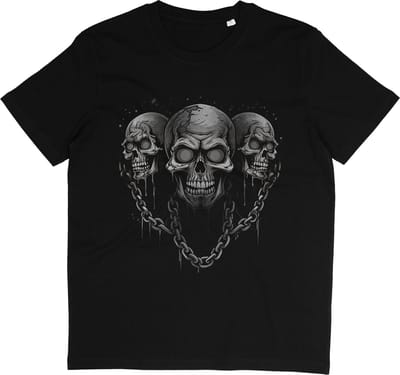 T Shirt met 3 Skulls Print - Gothic Skull - Zwart - Maat S