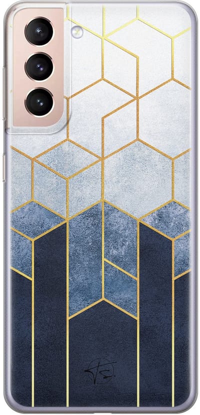 Hoesje geschikt voor Samsung Galaxy S21 Plus - Geometrisch fade art - Soft Case - TPU - Print - Blauw - Mooie Telefoonhoesjes