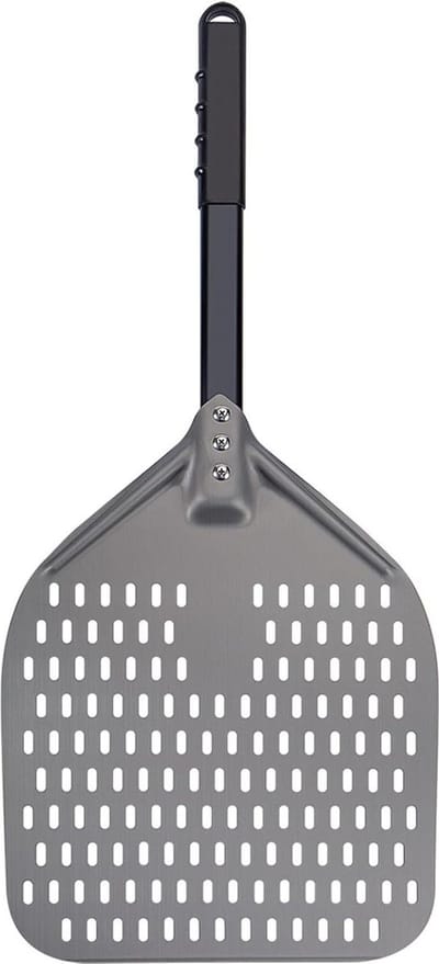 Pizzaschep Geperforeerd - Hard Geanodiseerd Aluminium - Afneembare Handgreep - Compacte Opslag - 12x14 inch