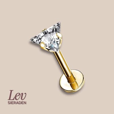 Lev Sieraden - 1.2 x 8 mm Titanium Push Pin Labret met 3 mm trillion zirkonia - Goud kleurig - Zirkonia - Chaton - neuspiercing - tragus piercing - lippiercing - tragus piercing - Oor piercing - Helix - antie alergie nikkelvrij Piercing
