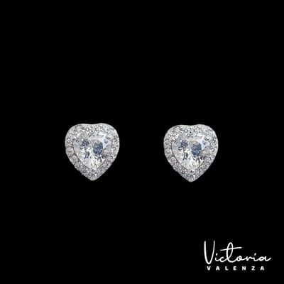 Victoria Valenza 925 Sterling Zilveren Hart Oorbellen met Zirkonia Stenen - Oorknoppen - 925 sterling zilver - Zilverkleurig - Hart oorbellen - Zirkonia
