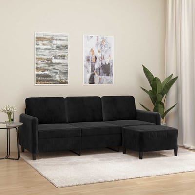 vidaXL - Driezitsbank - met - voetenbank - 180 - cm - fluweel - zwart