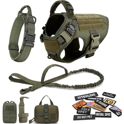 Militair Groot Hondentuig Halsband Riem Tassen Patches Set Huisdier Mechelse Herder Trainingsvesten Tactische Hondentuigen Accessoires S