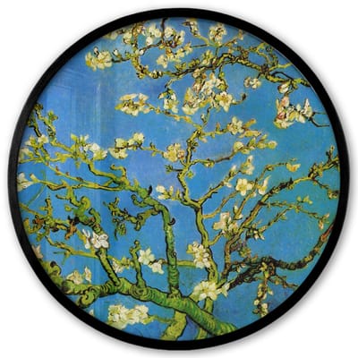 Poster in lijst Rond - Fotolijst 40x40 cm - Posters - Amandelbloesem - Vincent van Gogh - Ronde posterlijst zwart - Decoratie - Wanddecoratie woonkamer - Muurdecoratie slaapkamer
