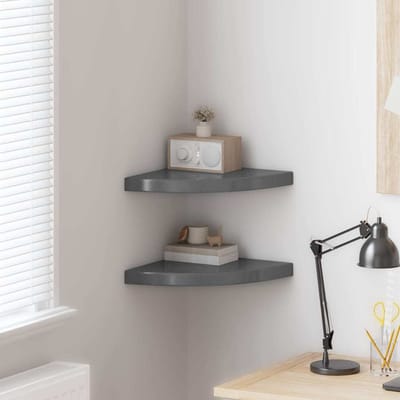 vidaXL - Hoekschappen - zwevend - 2 - st - 35x35x3,8 - cm - MDF - hoogglans - grijs