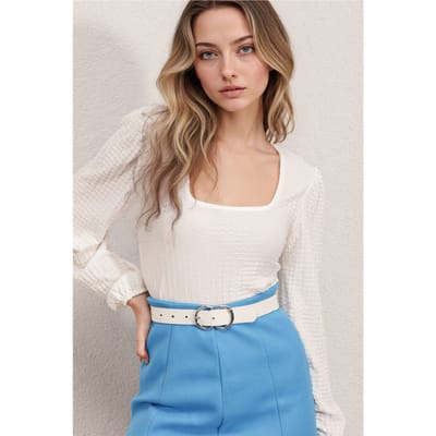 Gestructureerde Vierkante Kraag Lange Mouwen Blouse