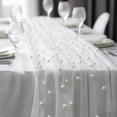 Tafelkleed - Tafeldecoratie - Feestelijke Decoratie - Parel en Kant Design - 75x300 cm - Wit