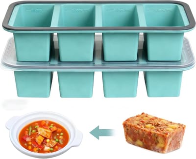 Set van 2 siliconen vriesbakjes met deksel voor extra grote ijsblokjes, BPA-vrij, stapelbaar en ideaal voor soep, bouillon en maaltijdbereiding