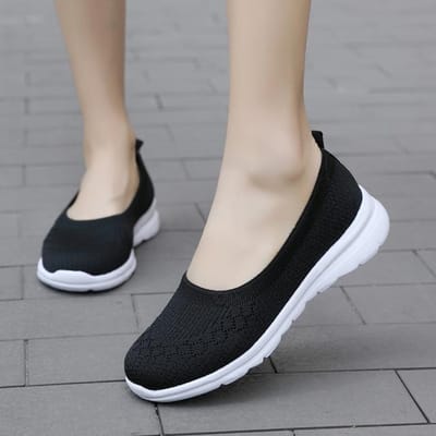 Baskets pour femmes, chaussures décontractées, légères, respirantes, en maille, tennis, été, tricotées, vulcanisées, chaussures d'extérieur, à enfiler, grandes tailles 38 noir
