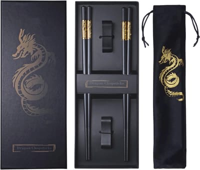Premium Herbruikbare Metalen Chopsticks Set met Houder – Traditioneel Chinees Ontwerp, Geschikt voor Vaatwasser, Inclusief Geschenkverpakking (2 Paar)