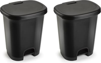 Plasticforte Pedaalemmer - 2x stuks - zwart - 18L - 33x28x40 cm - kunststof - prullenbak