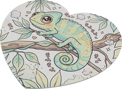 Kawaii Muismat Hartvormig Kameleon - Schattig Reptiel met Grote Ogen Illustratie - Pastel Tropisch Dieren Design - Bureau Accessoire Exotische Dieren - Uniek Cadeau Concept - Voor haar: Vriendin & Collega - Japanse Kawaii Stijl